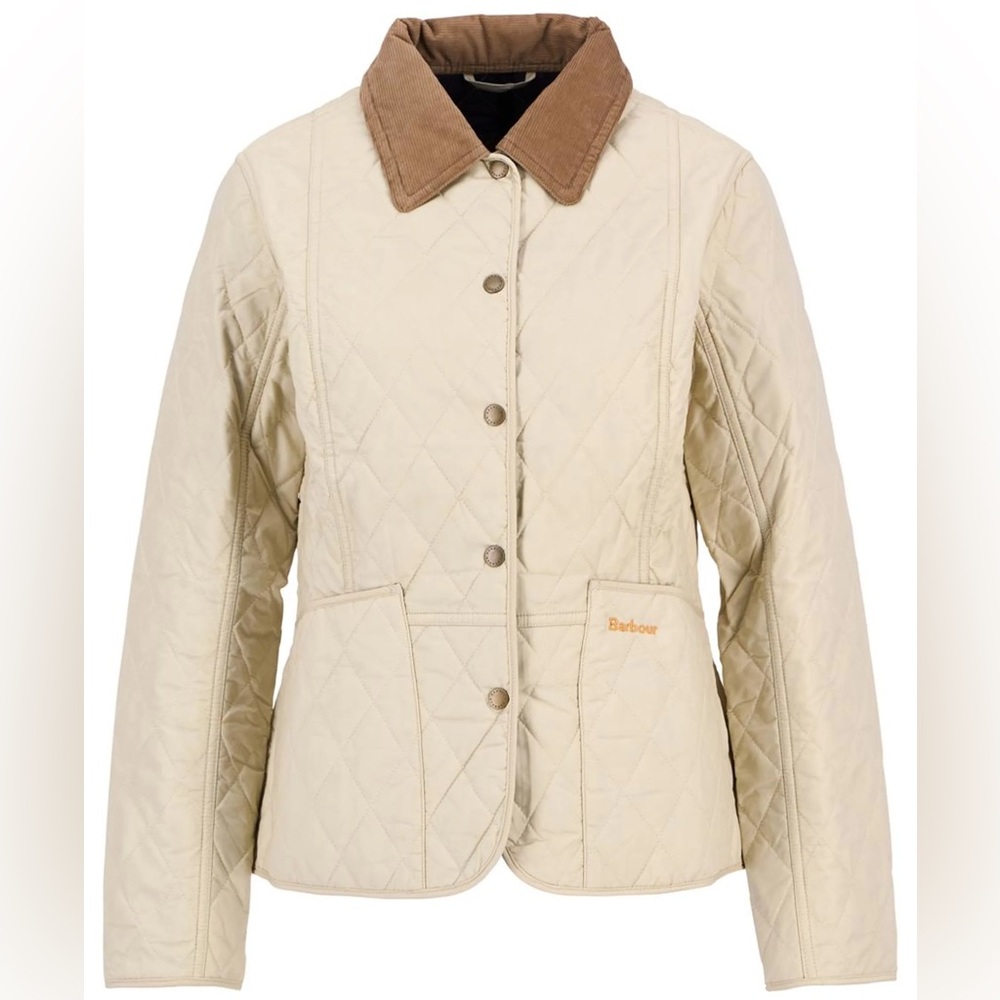 Barbour Quilted Cream Jacket with Brown Corduroy Collar